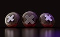 3 cross mark badge on dark background 3d illustration wrong incorrect