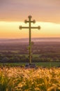 Cross on mount Calvary on the background of chalk outcrops diva in Divnogorie, Voronezh region