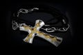 Cross necklace Silver One color background Royalty Free Stock Photo