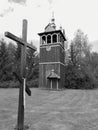 The cross on Orthodox Unite church. Artistic look in black and white