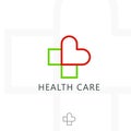 Cross plus heart medical logo. Vector icon design template elements