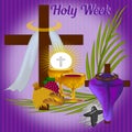 Holy Week, Maundy Monday, Ash Wenesday, Cross with Purple Cloth Cover. Lent Season, Good Friday