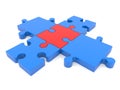 Cross of puzzle pieces in blue and red colors Royalty Free Stock Photo