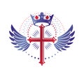 Cross Religious graphic emblem created using imperial crown and