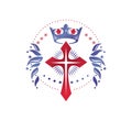 Cross Religious graphic emblem created using imperial crown and