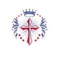 Cross Religious graphic emblem created using imperial crown and