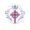 Cross Religious graphic emblem created using imperial crown and