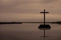 Cross on river landscape, Jesus Christ cross symbol on a water sky , Christian religion resurrection