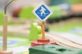 Cross road sign - Traffic sigh toy, Play set Educational toys for preschool indoor playground(selective focus)