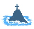 Cross on rock in the sea Royalty Free Stock Photo