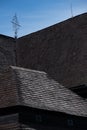 Cross on roof of wooden evangelical articular church in Kezmarok, Slovakia