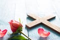 Cross and rose abstract easter religion concept background Royalty Free Stock Photo