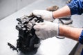 Cross-section of a car gearbox. mechanics work in the garage Royalty Free Stock Photo