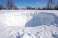 cross-section of compacted, layered snow