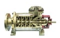 Cross section detail component inside of centrifugal multistage pump for water or fluid conveying or transport in industrial or