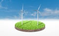 Cross section of green grass with wind turbine over blue sky background Royalty Free Stock Photo