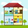 Cross-section of house in flat style illustration Royalty Free Stock Photo