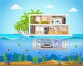 Cross Section House Inside Interior. Modern Villa. Royalty Free Stock Photo