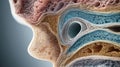 Cross-section illustration of the human head, showing the different layers of tissue and bone Royalty Free Stock Photo