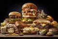 a cross-section of international fast food dishes, showcasing the variety and diversity