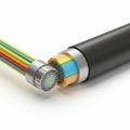 Cross-section of a multicolored fiber optic cable illustrating its internal structure. The Royalty Free Stock Photo