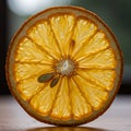 Cross-section of an orange revealing its internal structure against a blurred Royalty Free Stock Photo