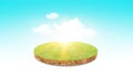 Cross section of round soil ground with grass over blue sky background. Royalty Free Stock Photo
