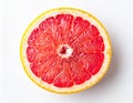 Cross Section of Ruby Red Grapefruit with Juicy Pulp on White Backdrop Royalty Free Stock Photo