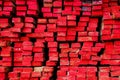 Cross section of sawn timber red,Selection of freshly sawn timber material Royalty Free Stock Photo