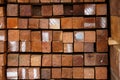 Cross section of sawn timber,Selection of freshly sawn timber material Royalty Free Stock Photo