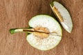 A Cross Section And A Slice Of Unripe Breadfruit