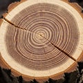 Cross-section of a tree trunk showing growth rings. Rings are concentric circles Royalty Free Stock Photo
