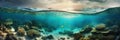 Cross-section of tropical underwater world with coral reef as panorama, Generative AI