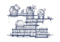 Cross-sectional architectural blueprint of an observatory complex. Features multiple domed structure Royalty Free Stock Photo