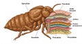 Cross-sectional diagram of an insect showing the exoskeleton structure. Labeled Royalty Free Stock Photo