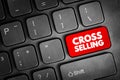 Cross Selling - action or practice of selling an additional product or service to an existing customer, text quote button on