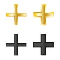 Cross set, Christian faith. Gold black symbols. Simple spiritual icons. Vector illustration. EPS 10. Royalty Free Stock Photo