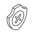 Cross on shield, isometric icon of security alert or no security vector, not verified Royalty Free Stock Photo
