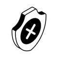 Cross on shield, isometric icon of security alert or no security vector, not verified Royalty Free Stock Photo
