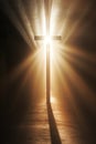 Cross shined by the sunrays. Easter concept resurection of Jesus Christ. Generative Ai
