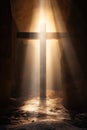 Cross shined by the sunrays. Easter concept resurection of Jesus Christ. Generative Ai