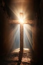 Cross shined by the sunrays. Easter concept resurection of Jesus Christ. Generative Ai