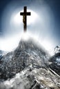 Cross shining on mountain like a miracle