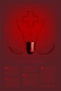 Cross sign shape broken Incandescent light bulb switch off set Medical organization concept, illustration isolated glow in red Royalty Free Stock Photo