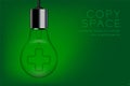 Cross sign shape Incandescent light bulb switch off set Medical organization concept, illustration isolated glow in green gradient Royalty Free Stock Photo