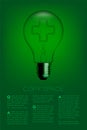 Cross sign shape Incandescent light bulb switch off set Medical organization concept, illustration isolated glow in green gradient Royalty Free Stock Photo