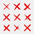 Cross sign. X icon. Red sketch mark. Grunge brush for symbol of wrong, delete, error, cancel and reject. Paint and ink for