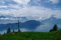 Cross on slope of Rigi mountai Royalty Free Stock Photo