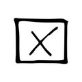 Cross in a square sketch icon, sticker, hand drawn doodle, minimalism, monochrome. single element for design. vote, elections,