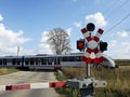 The Cross of St. Andrew ,traffic sign for a railroad crossing.